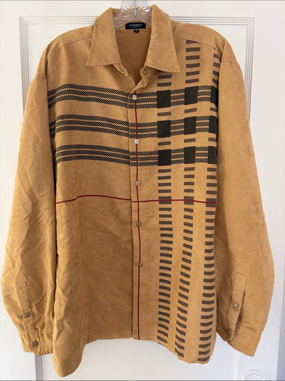 Burberry Tan & Black Lightweight Cross-Patterned Shirt Jacket Men’s XL